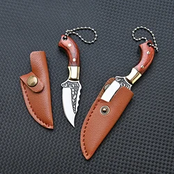 New Mini Wooden Handle Knife with Cover Keyring Pendant Unboxing Cutter Multi-functional Outdoor Camping Survival Gadget