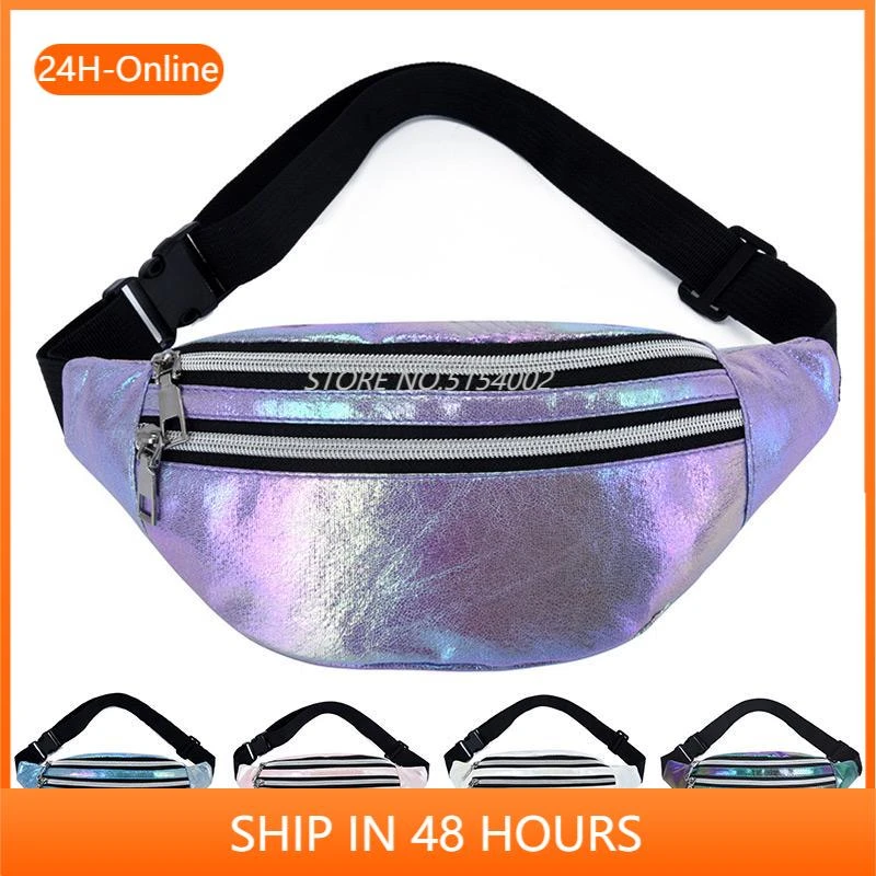Riñonera holográfica rosa para mujer y niña, de cintura con holograma, láser PU, para playa, plátano, cintura, con cremallera|Riñoneras| - AliExpress
