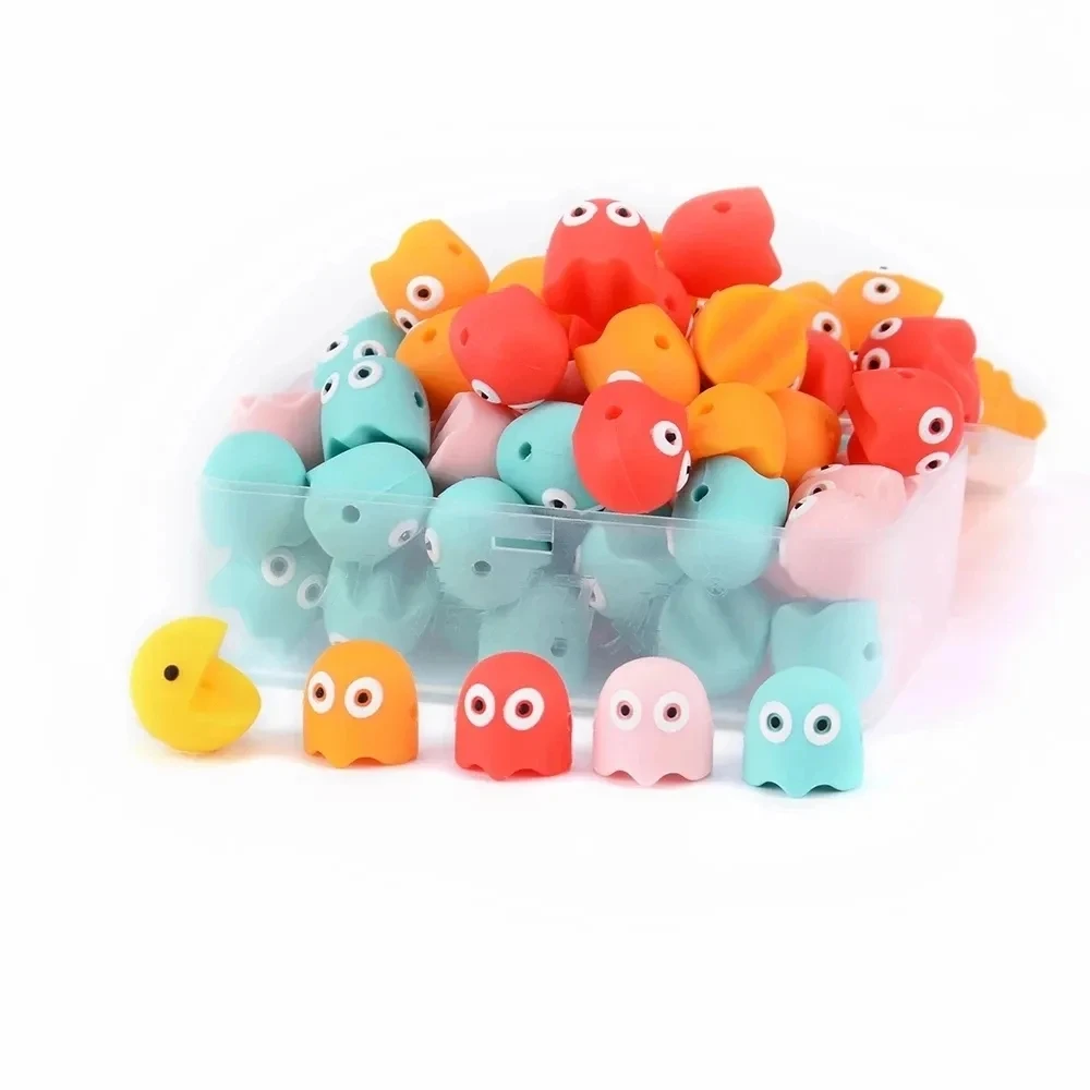 Lofca 5PCS Baby Animals Teething Silicone Beads New Ghost Bead DIY Food Grade Silicone Rodent Toy BPA Free Baby Gift Accessories silicone teether rodent cartoon animals food grade silicone pandents diy teething toys for teeth tiny rod baby dog head gift