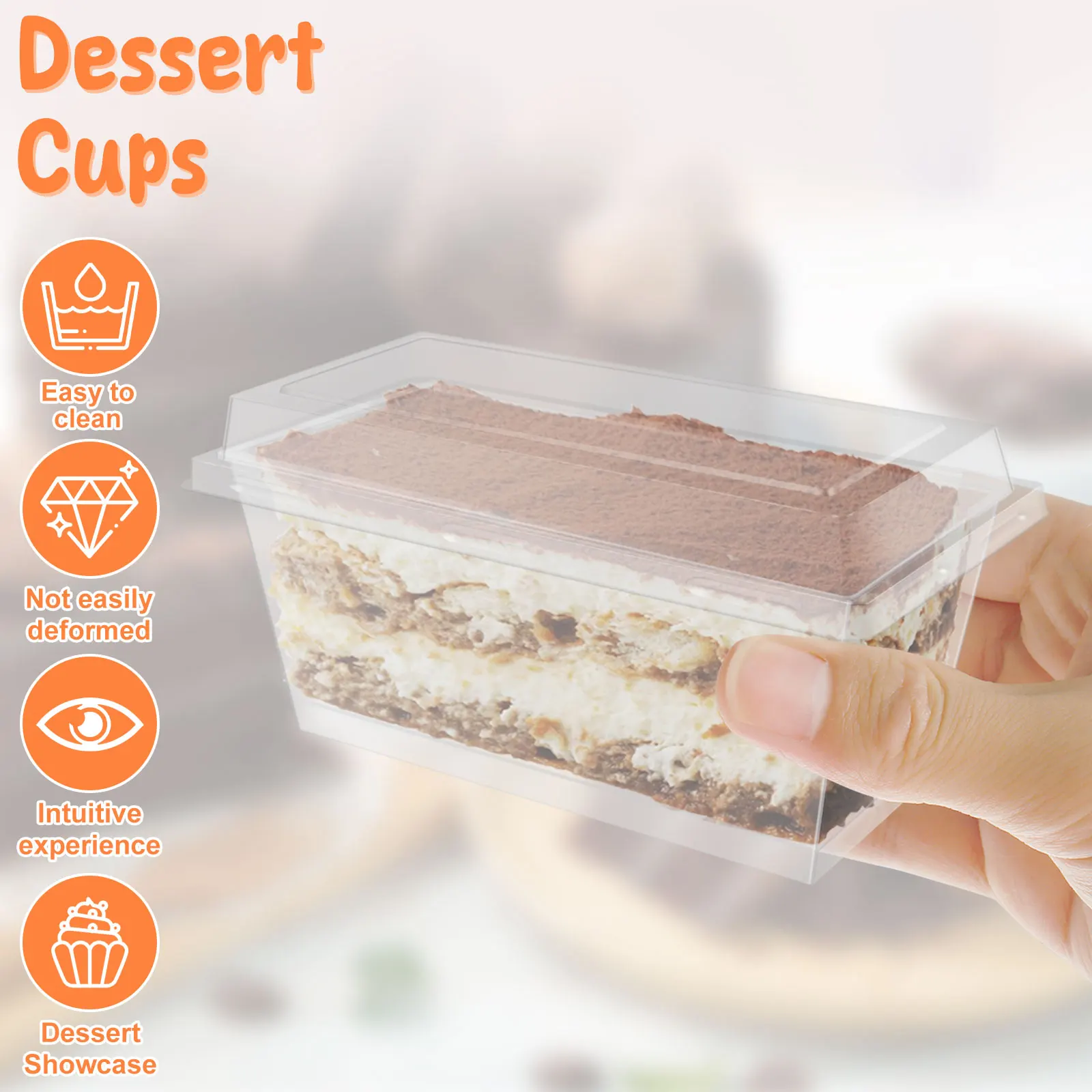 50 Pcs Dessert Cups with Lids and Spoons Clear Parfait Cups Reusable Appetizer Cups Plastic Serving Bowls Rectangle Pudding Cups