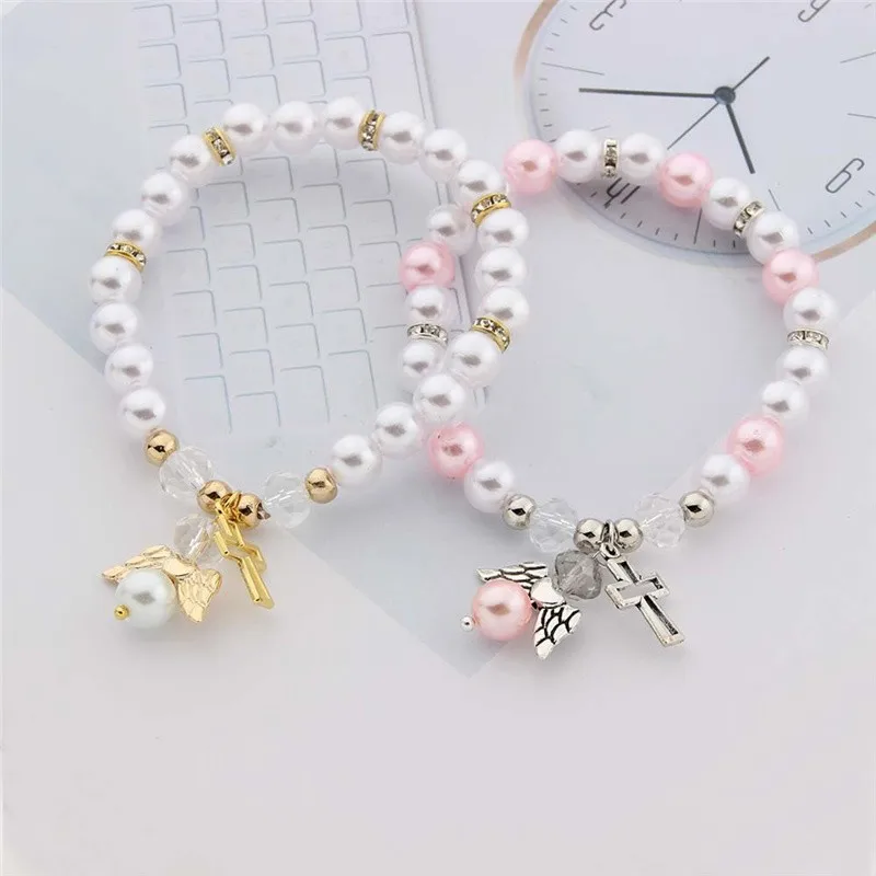 Baby Shower Bracelet 1pcs/10pcs Angel Baptism Gift Wooden Bead Initial Letter