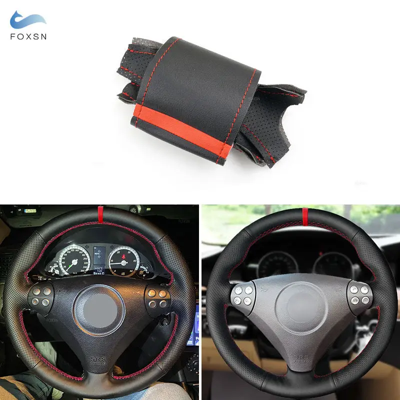 Car Handbraid Red Stitching Steering Wheel Cover Trim For Mercedes