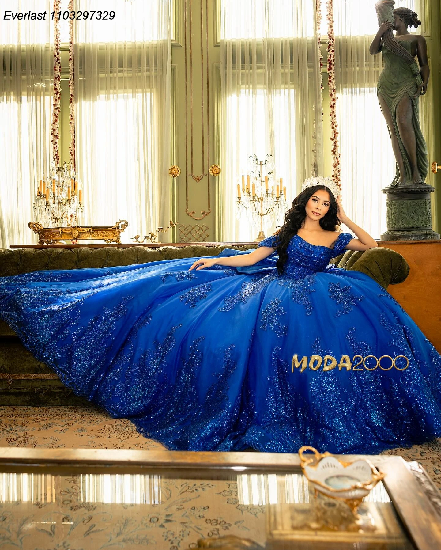 Quinceanera Dresses EVLAST Glitter Royal Blue Quinceanera Dress Ball Gown Sequins Applique Beaded Bow Sweet 16 Vestidos De 15 Anos TQD785