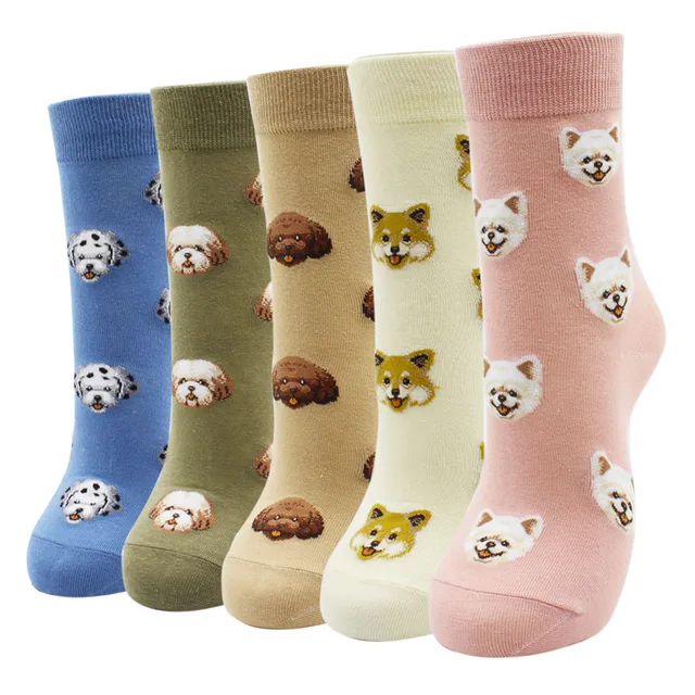 4-5 Pairs Newest Colorful Harajuku Korean Kawaii Cute Women Socks Cartoon Cat Dog Owl Stripe Avocado Girl Cotton Socks 5 pairs-AYT018
