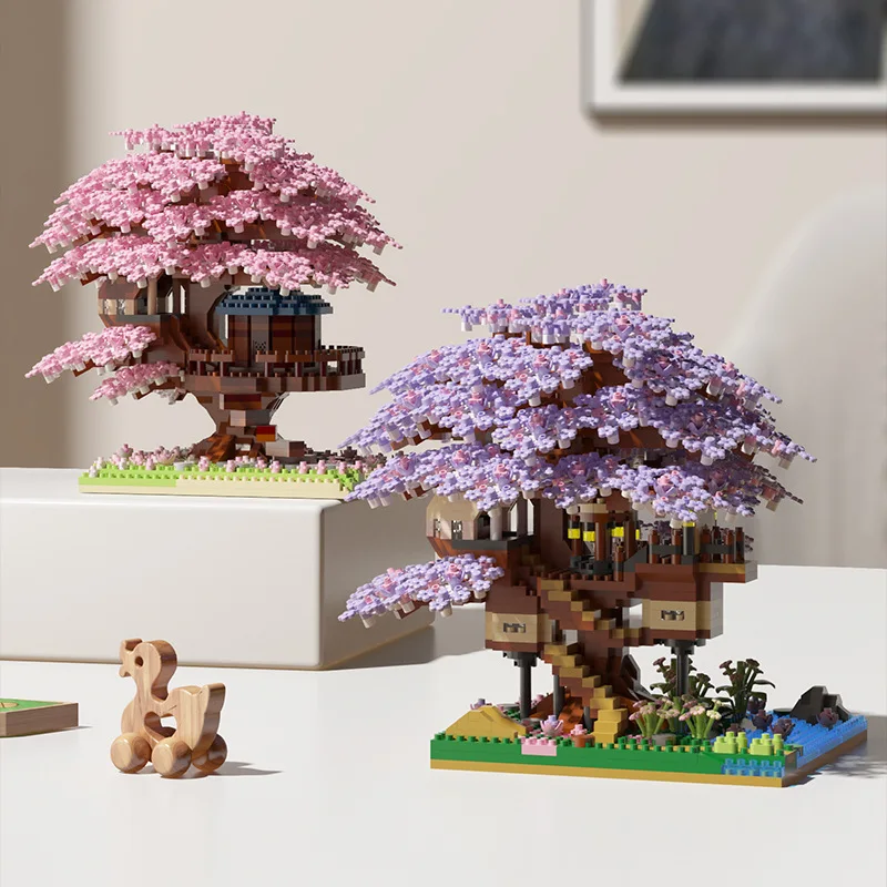 DIY Sakura Tree Building Blocks Set Diy Cherry Blossom Bricks with Light Treehouse Model Ornament Romantic Gift for Girlfriend