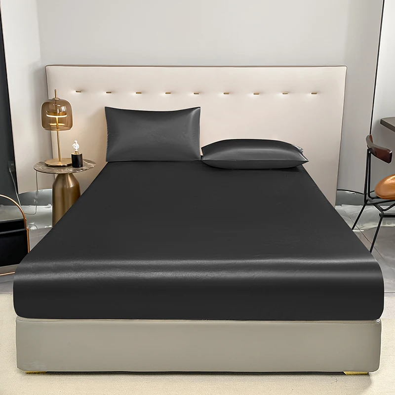 1Pc Waterproof Fitted Bed Sheet With Elastic Band Black Golden White Anti-slip Adjustable Mattress Cover (Pillowcase Need Order) 2