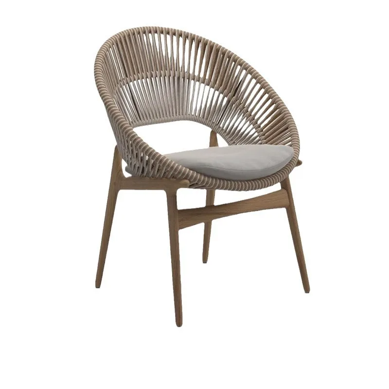 

Nordic Leisure Solid Wood Rattan Sofa Outdoor Single Villa Patio Furniture Garden Balcony Waterproof and Sunscreen Combination