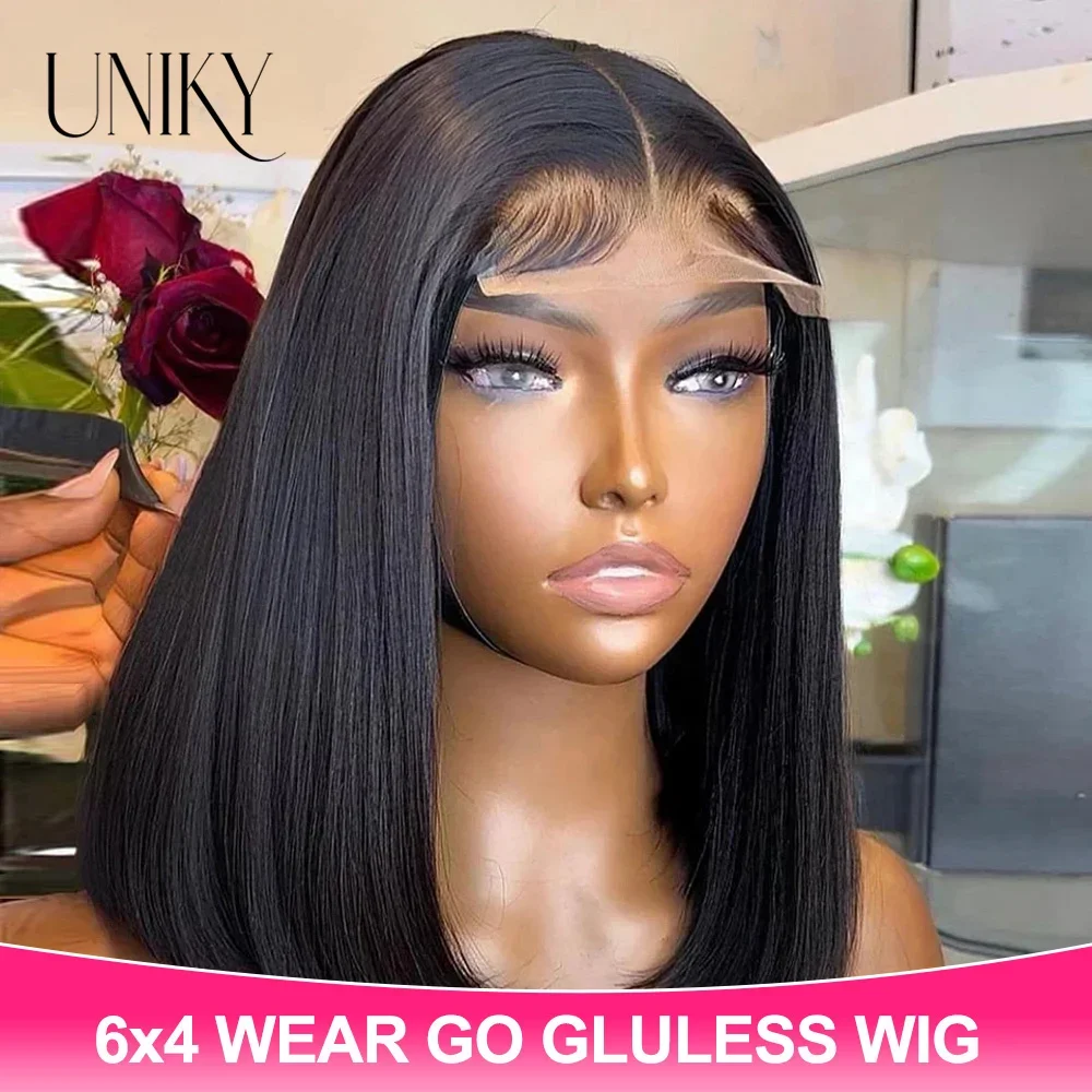 

Real Bleacehed Knots Short Bob Wig Human Hair Lace Frontal Wigs 150 Density Brazilian Straight 6x4 Glueless Lace Wigs For Women