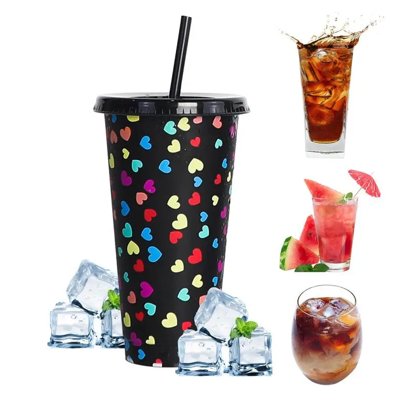 

Color Changing Cups Reusable Magical Plastic Cold Water Color Changing Cup For Adult Double Layer Coffee Cup With Lid With Straw