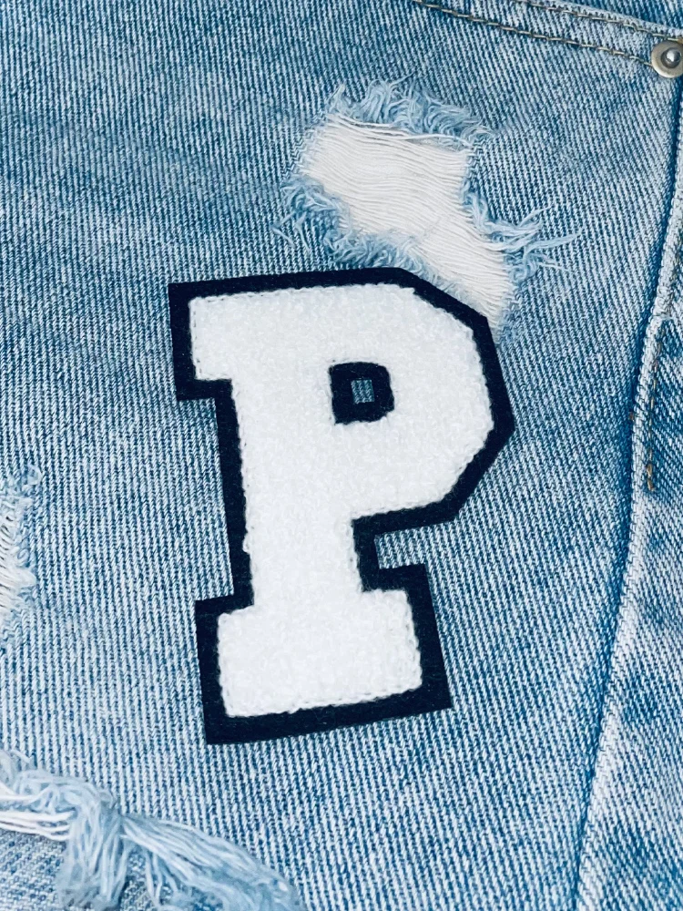 8cm Black & White Chenille Embroidered Letter Patches