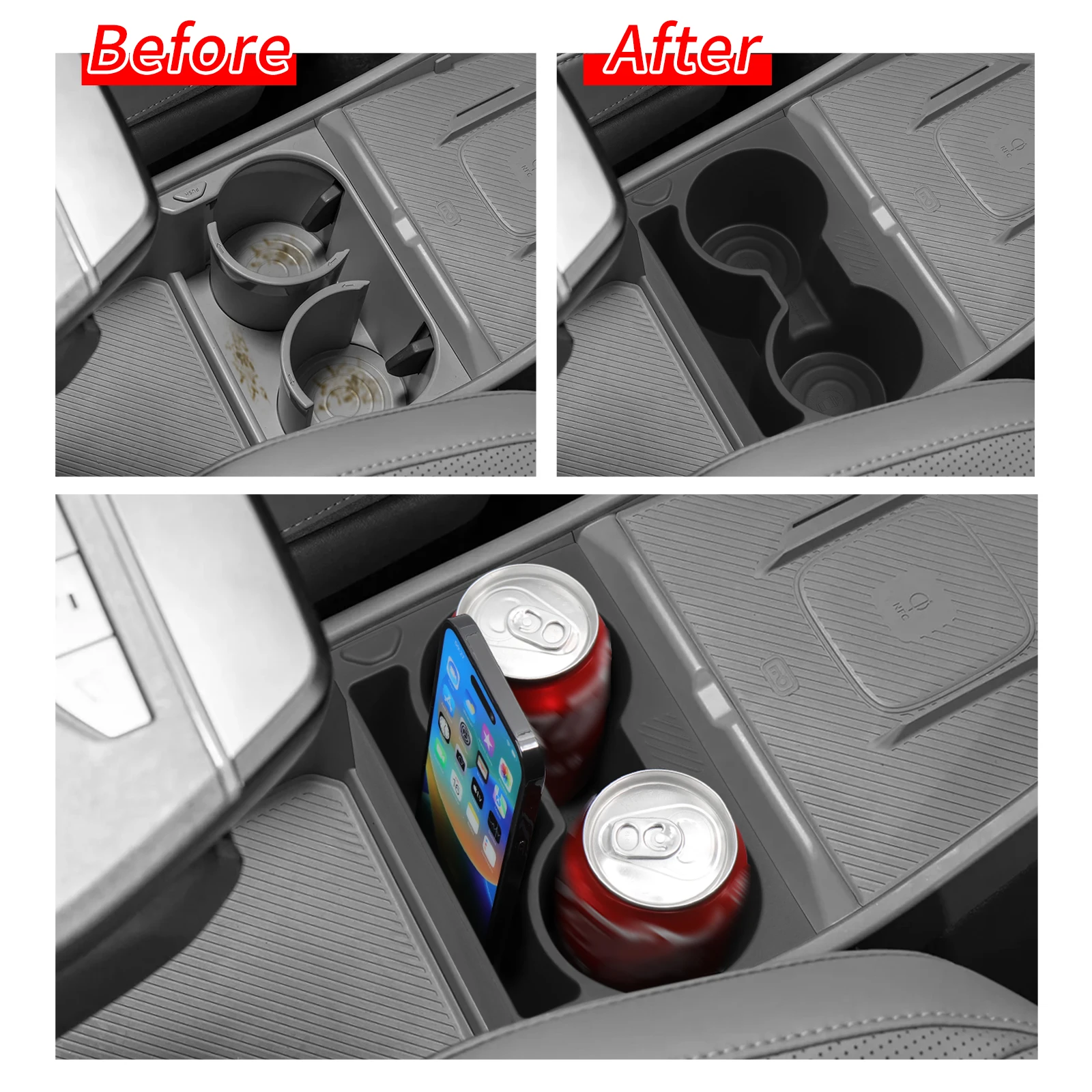 기아 EV3 EV4 2024-2026 센터 콘솔 워터 컵 홀더 충격 흡수 수납함 TPE 자동차 인테리어 액세서리 블랙