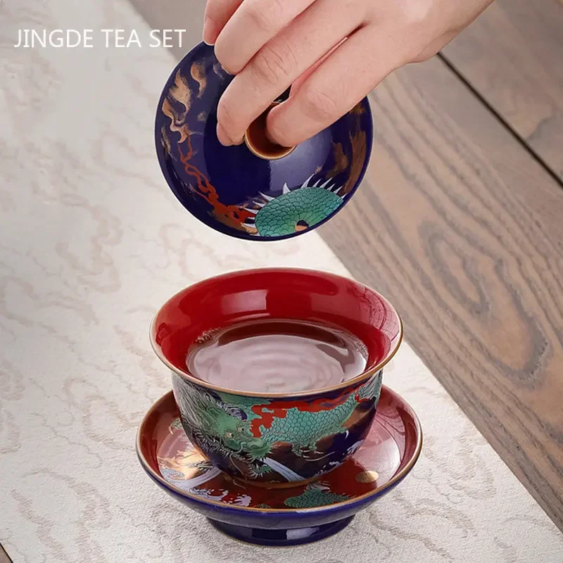 Enamel Color Three CAI Gaiwan Exquisite Ceramic Tea Bowl with Lid Cup Chinese Tea Set Gifts High Quality Infuser