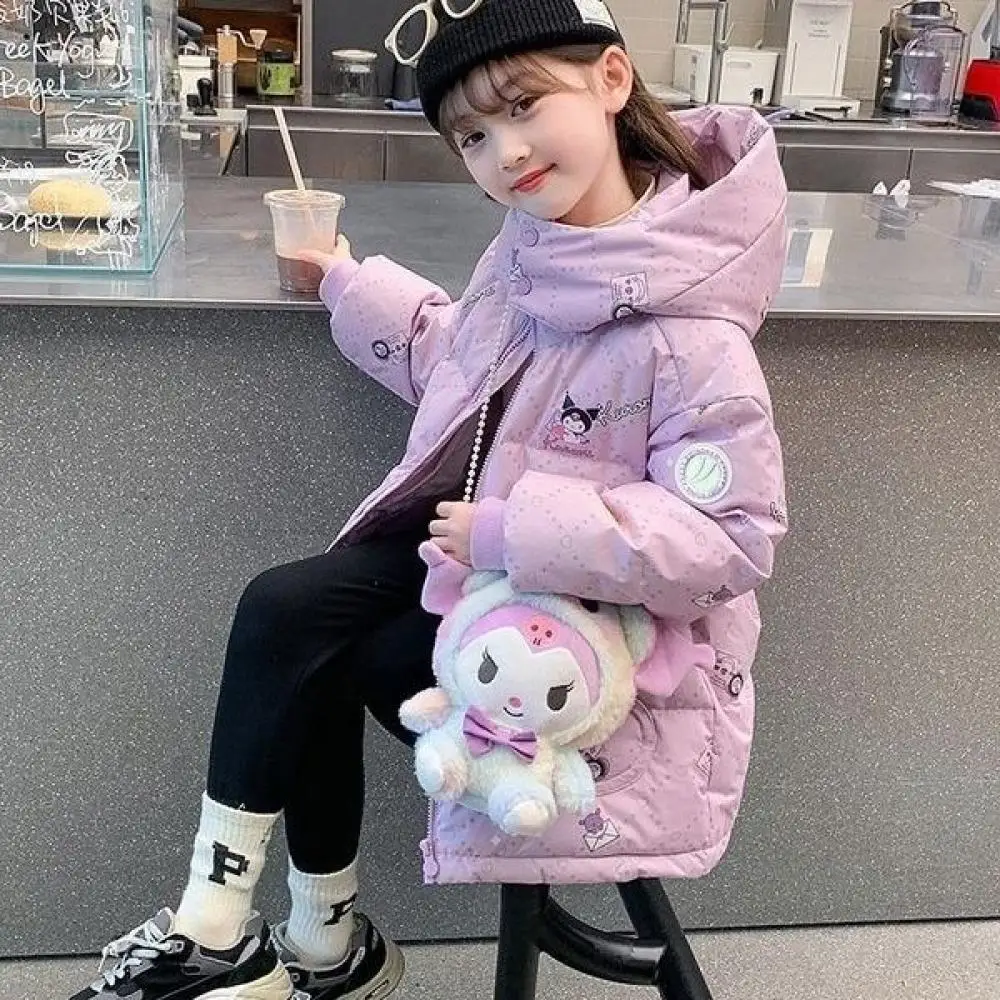 

Anime Sanrio Kuromi Girls Plus Velvet Padded Jacket Quilted Jacket Kids Casual Fashion Cotton Clothes Winter Children's Coat