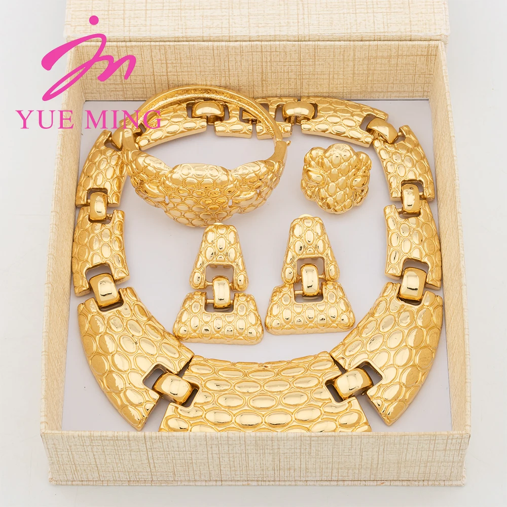 

YM Gold Plated Jewelry Set with Gift Box Newest Luxury Brazil Lady Exquisite Necklace Earrings Ring Bracelet Party Wedding Gift