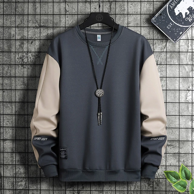 Autumn Men Sweatshirt Casual Hip Hop Streetwear 2023 New Mens Loose  Harajuku Hoodies Solid Patchwork Pullover