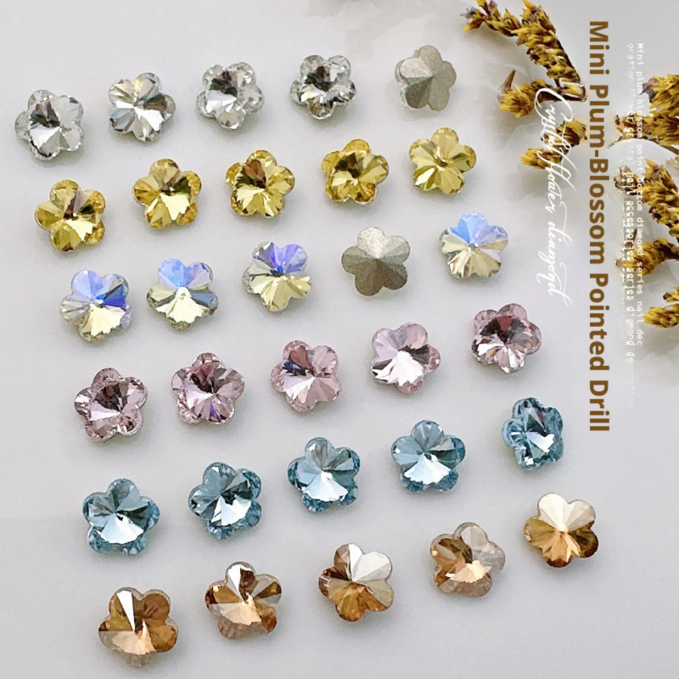 30PCS 봄 3D 꽃 네일 라인스톤 매화꽃 유리 크리스탈 네일 참 다이아몬드 젬 네일 아트 장식 액세서리 네일 살롱