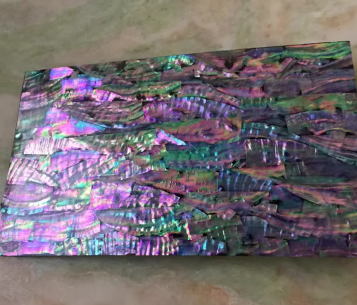 천연 심해 전복 쉘 조각 진주, 옻칠 조각 표면 상감, 크기: 14x24cm, T:0.2-0.25mm