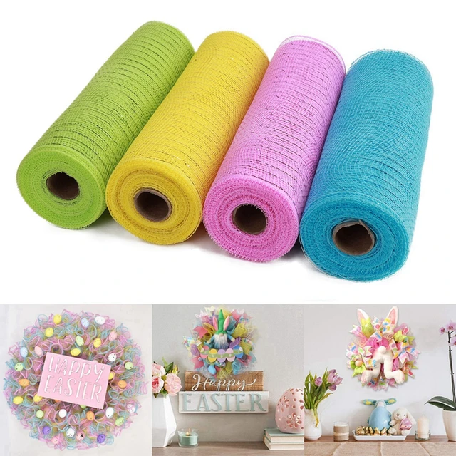 4 Rolls Poly Burlap Deco Mesh 10 Inch Wide Decorative Ribbon Wrapping Home  Door Wreath Decoration DIY Crafts Making 