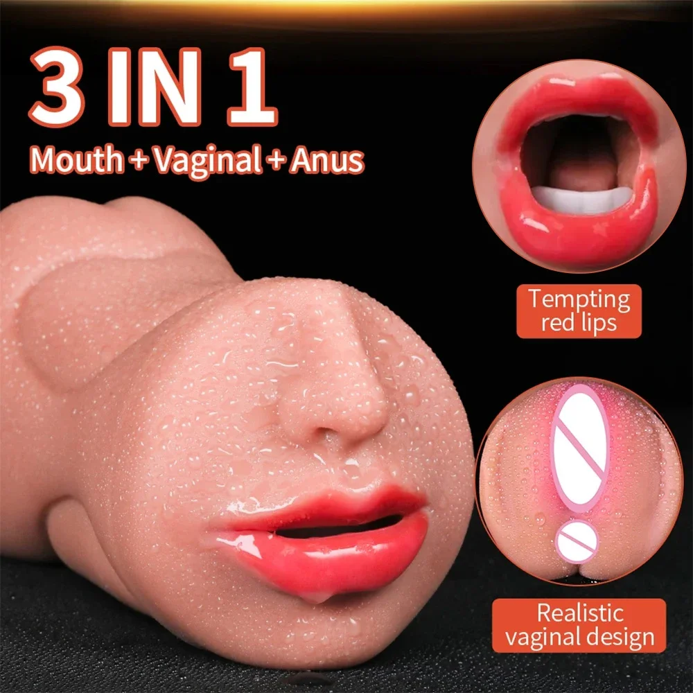 Male Masturbator 3 in 1 Artificial Vagina Male Masturbator Cup Realistic Vaginal Real Oral Vagina Anal Silicone Ass Sex Toys for Men Masturbation