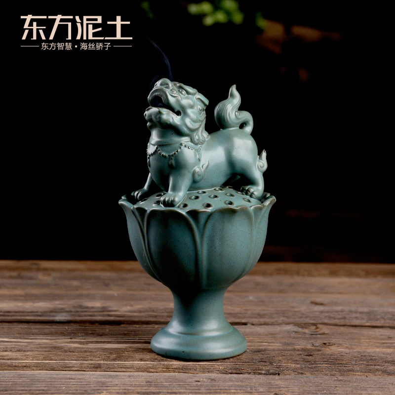 

Antique Ceramics Incense Burner Household Indoor Sandalwood Incense Coil Burner Zen Buddha Lion Stove Purifying Air Incense