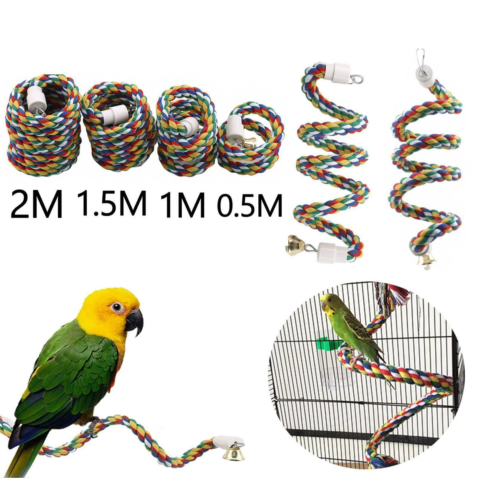 Parrot Rope Hanging Braided Budgie Chew Rope Bird Cage Cockatiel Toy Pet Stand Training Accessories Swing Supplies Parrot Swings