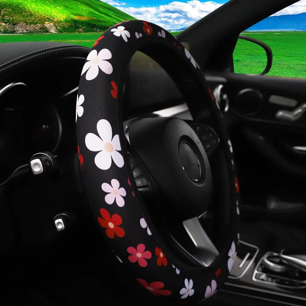 Blumen-Panda-Spinnennetz-Stoff Rutschfester Lenkradbezug ohne Innenring Autozubehör Geeignet für 14,5-15 Zoll – Detail 15