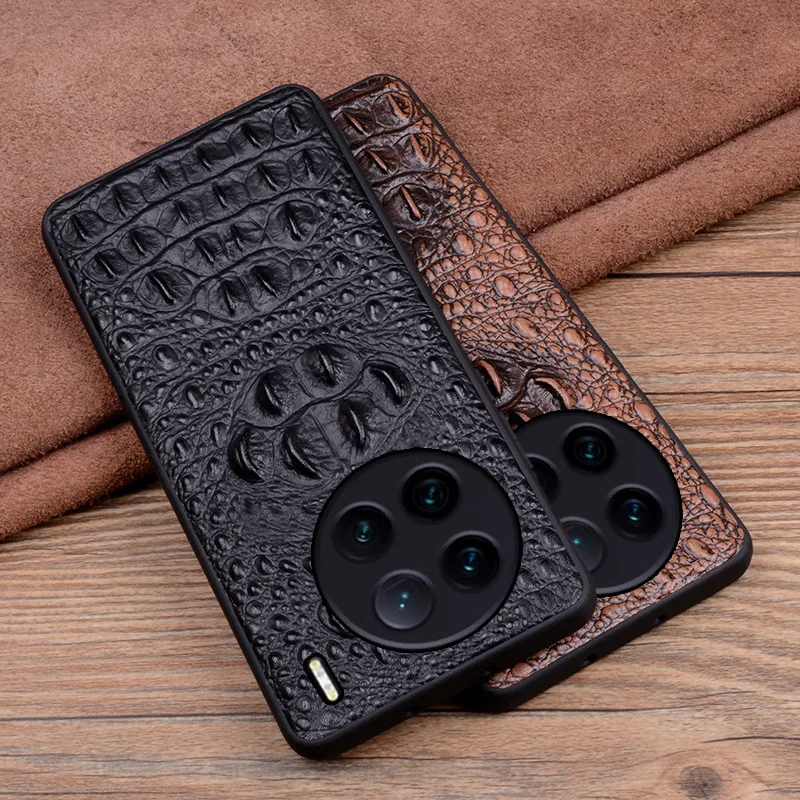 New Genuine Leather Luxury 3d Crocodile Head Phone Case For Vivo X90 X70 Pro Plus Cover Cases