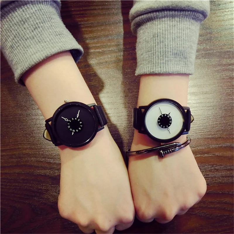 Creative Watches Women Men Quartz-Watch Analog Unique Dial Design Lovers' Relogio Saati Leather Wristwatches Clock Relojes - 4