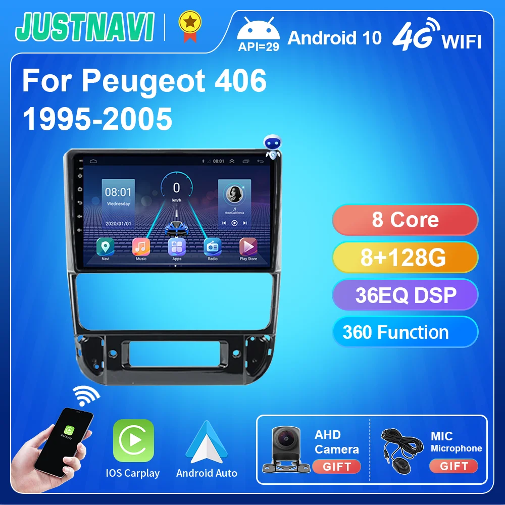 

JUSTNAVI Android 10 2din Car Multimedia Radio Stereo Player For Peugeot 406 1995-2005 GPS Navigation RDS DSP Carplay Head Unit