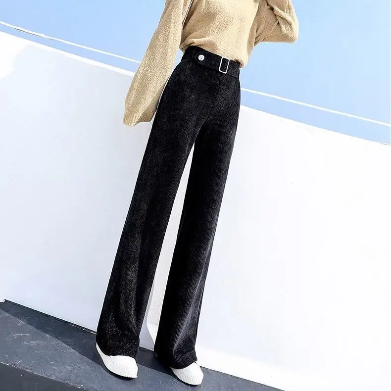 

Casual Corduroy Pleated Straight Pants for Women Winter New Style High Elastic Waisted Loose Comfortable Trousers Female F220