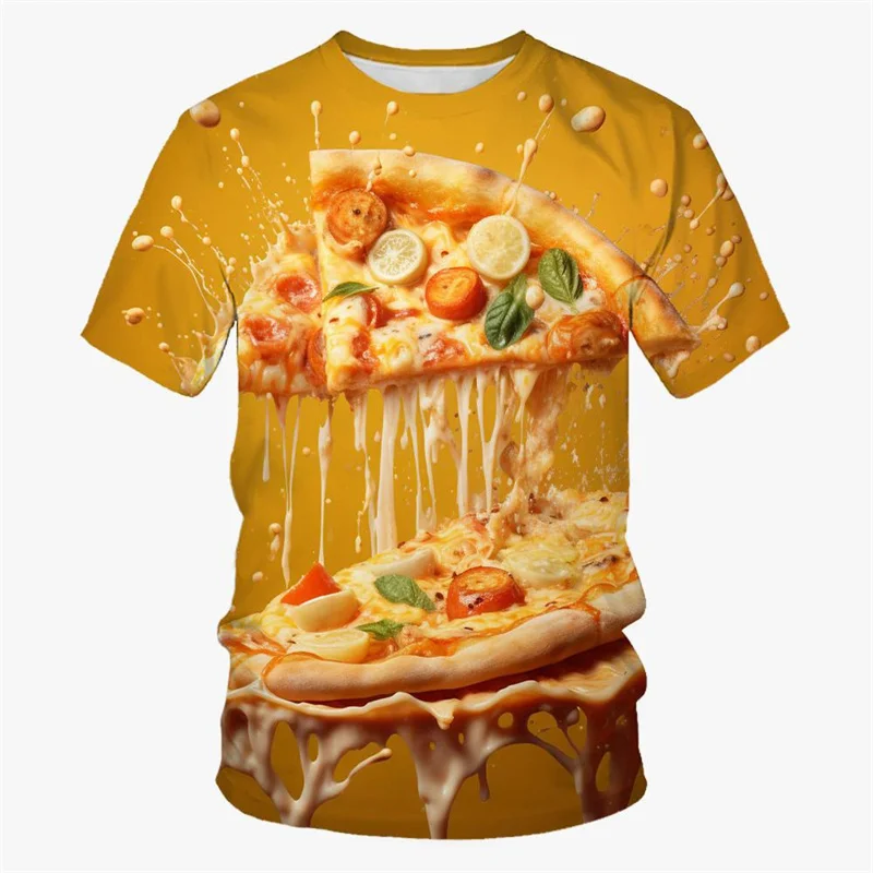

Fashion 3d Printed Food Pizza T-shirt For Men Casual Summer Short-sleeved Tees Top Street Round Neck T Shirts Kids Clothes