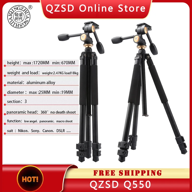 Q550 15Kg Carico Heavy Duty 172Cm Treppiede Girevole Maniglia Panhead Testa Panoramica Cellulare Dslr Fotocamera Digitale Treppiede