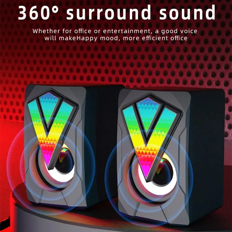 Computer Speakers Computer Speakers PC Sound Box HIFI Stereo Microphone USB Wired with LED Light For Desktop Computer