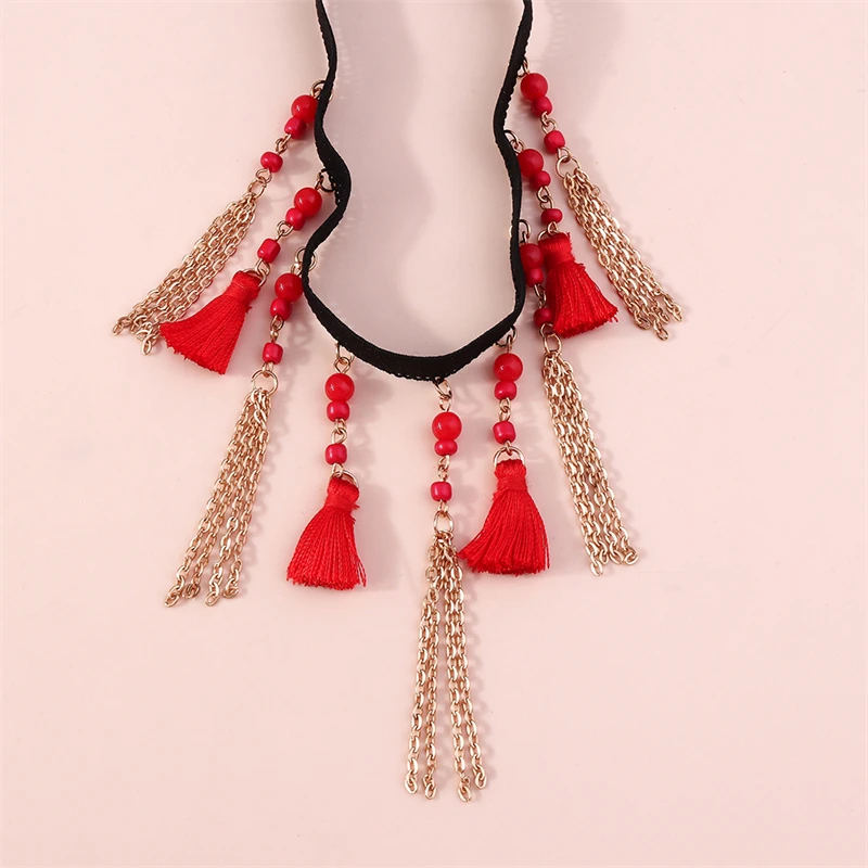 Sdc08f8e605f146cbac098c51b412ae6f7 Fashion Red Black Velvet Necklace for Women Boho Sexy Tassel Lace Choker Necklace Girls Party Festival Jewelry Gifts Mallzona
