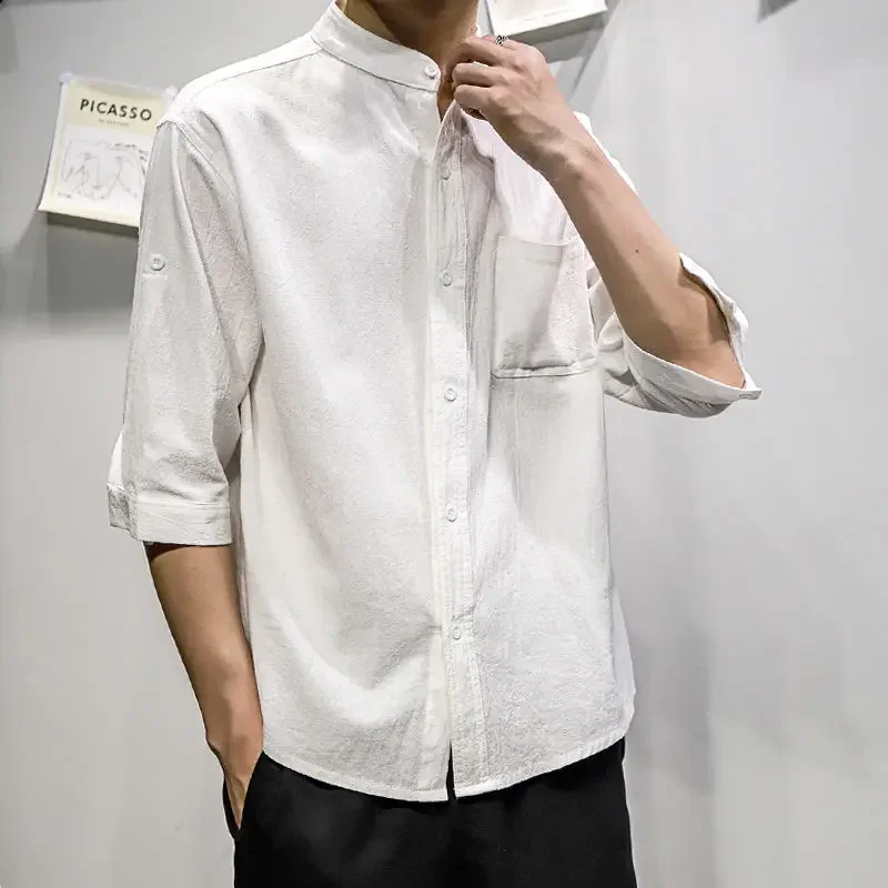 thumbnail image 1 of Camisas de hombre de lino y algodón Camisas oversize para hombre Camisas lisas de media manga Moda 2024 Cosas baratas con blusas casuales cómodas I, 1 of 5