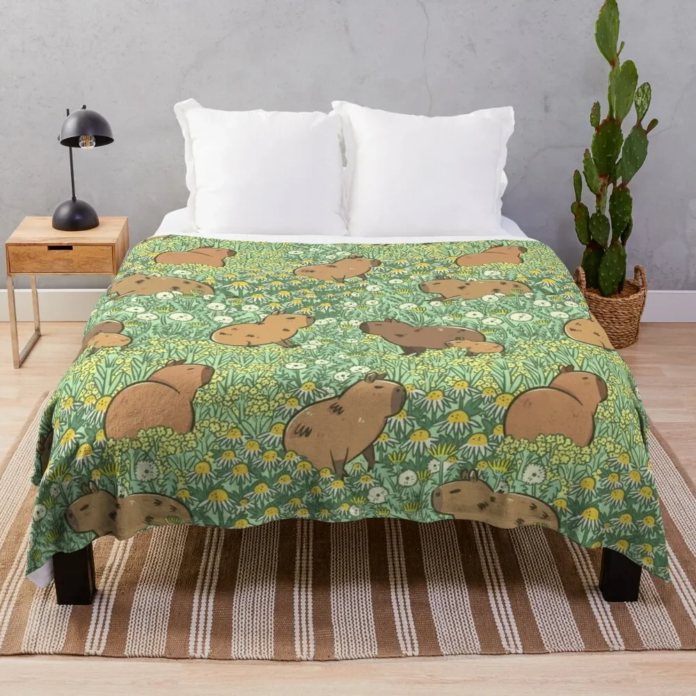 

Capybaras Meadow in Green and Yellow Throw Blanket sofa bed Hairys christmas gifts Blankets