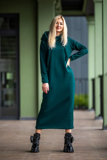 Plus Size New Women Fashion Autumn Winter Loose Large Knitted Hooded Long Dress Velvet Hoodie Casual Dress Splicing Warm Dress