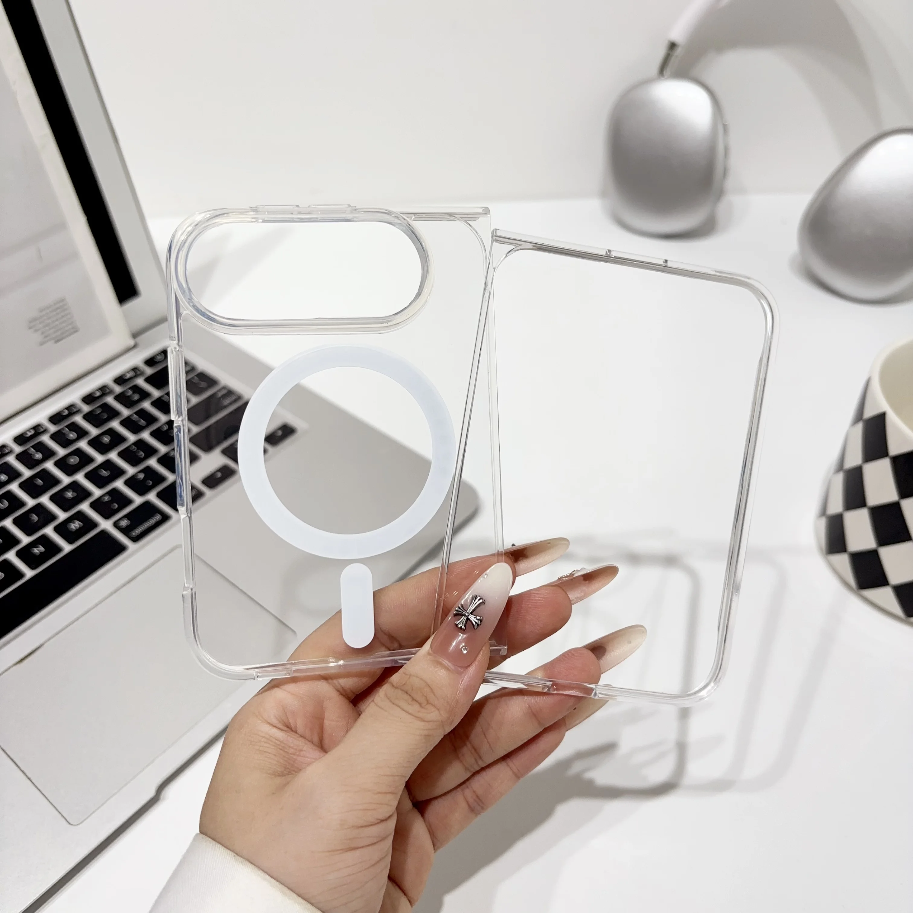MagSafe-Compatible Transparent Hybrid Phone Case with Wireless Charging and Anti-Fall Protection