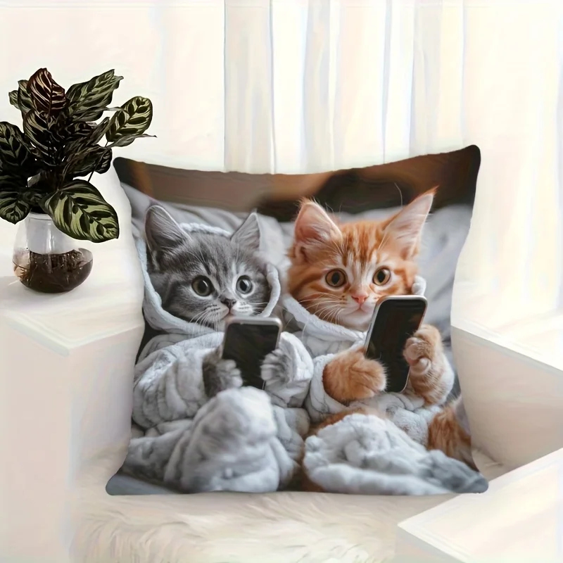 Close-up of kitten and phone design
