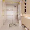 Frameless Slidable Shower Door, 56-60" W × 76" H, 5/16" Clear Tempered Glass, Gold Stainless Steel Handle, Noiseless Shower Door 3