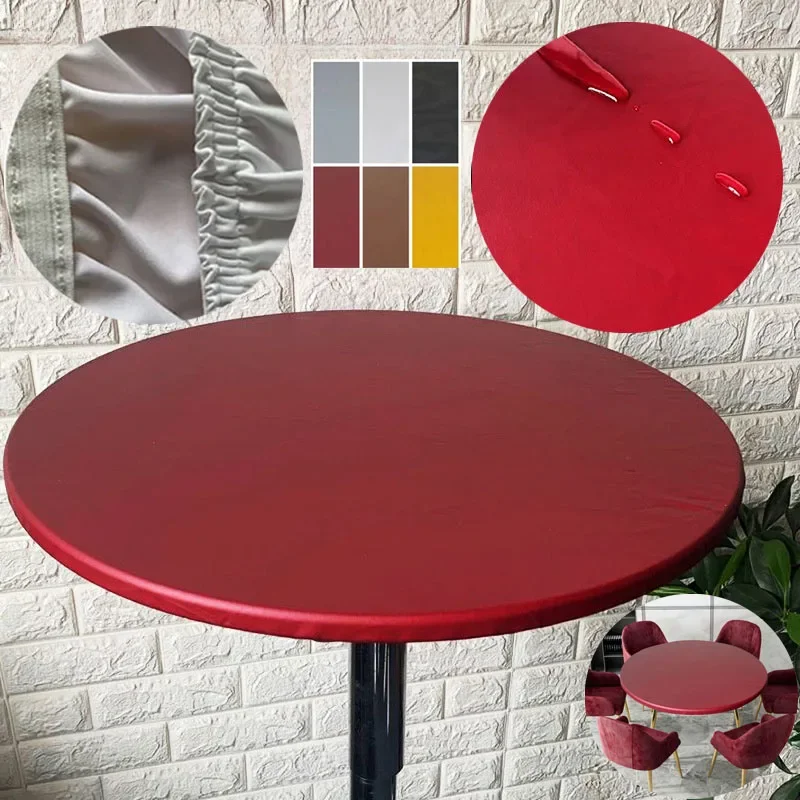 New 60-140cm Weding Round Table Cover Waterproof Case Dining Table Oil-Proof Elastic Tablecloth Fitted Wedding Decoration Hotel 2