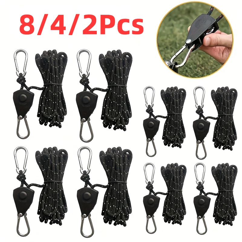 4mm*4m Camping Tent Tie Down Rope Tightener Fastening Pulley Ratchet Hangers Awning Rope Hook Canopy Buckle Tightening Tool