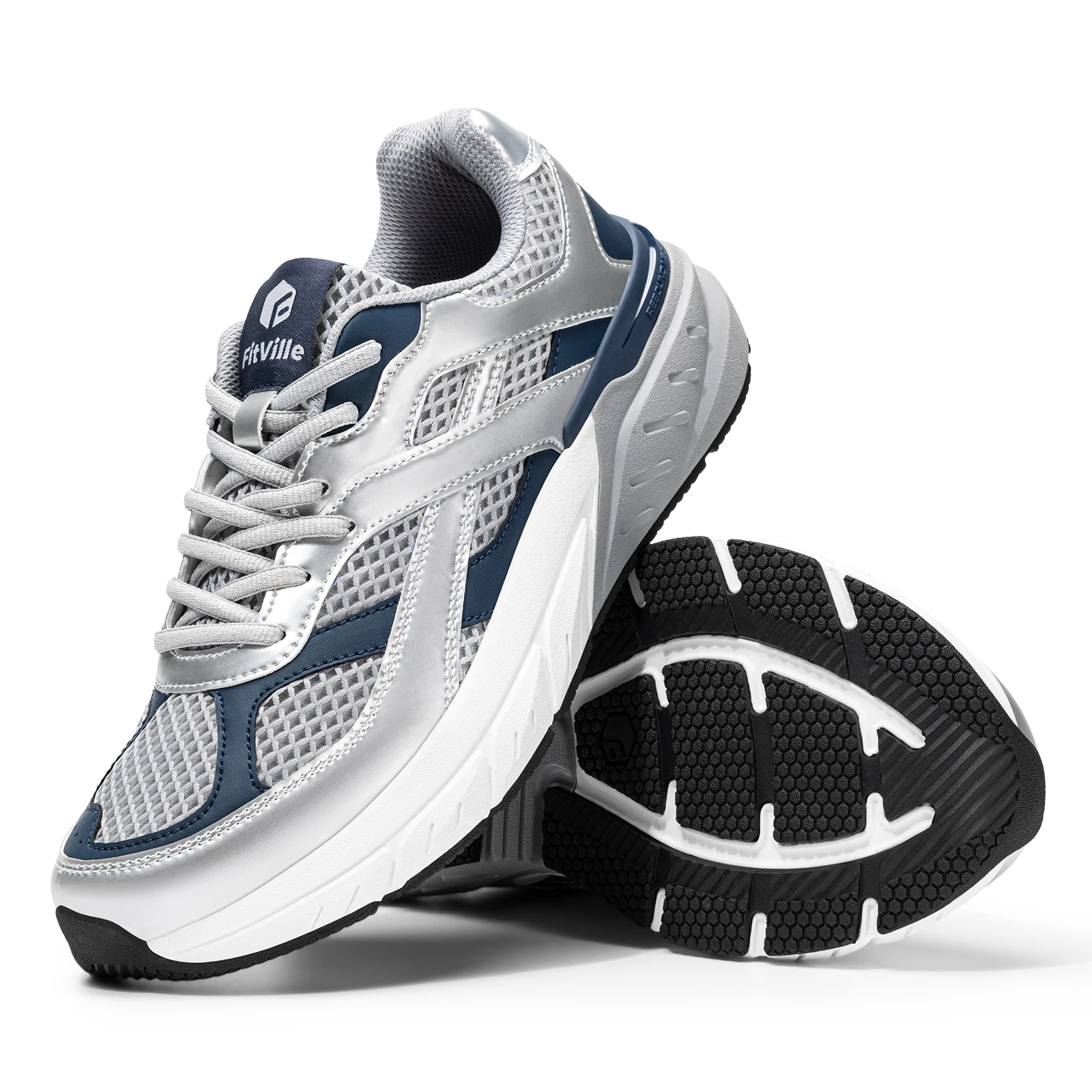 FitVille Wide Design Walking-Schuhe für Herren, breite Passform, Retro-Sneaker, rutschfeste Cross-Trainer mit Fußgewölbestütze für Plattfüße