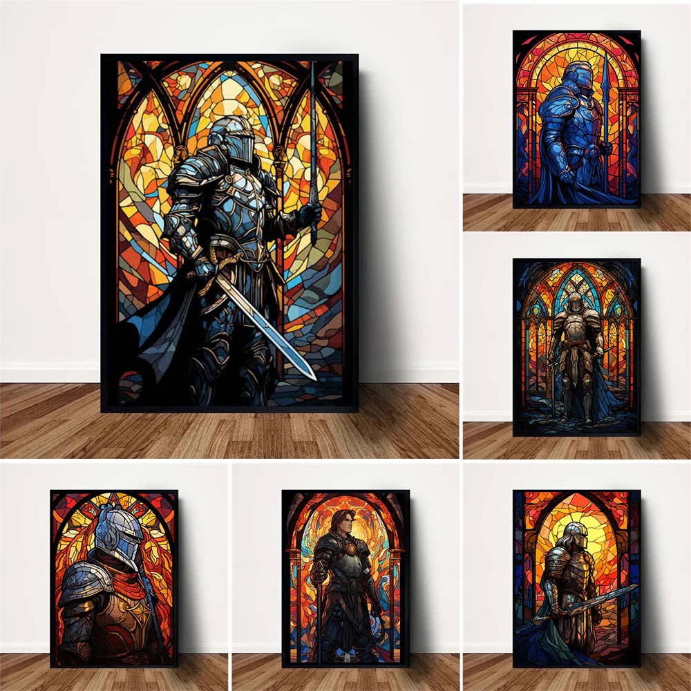 

Паладин воин витражное стекло 5D Сделай Сам алмазная живопись полная круглая вышивка абстрактная Современная Настенная домашний декор