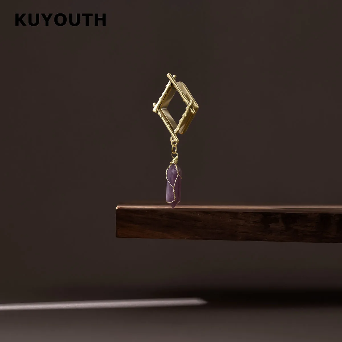 KUYOUTH 2 Stück Amethyst-Anhänger Ohr-Tunnels Rhombus-Dehner Kupfer-Expander Körperschmuck Plug-Expander – Detail 2
