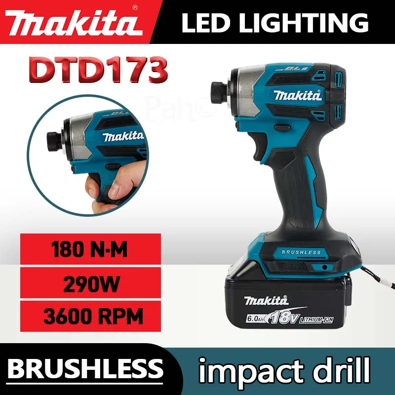 Makita 18V LXT Cordless Impact Driver DTD173 Brushless Electric Drill Screwdriver Wood/Bolt T1/T2-Mode Twin LED Light 180 N&middot;m impact driver