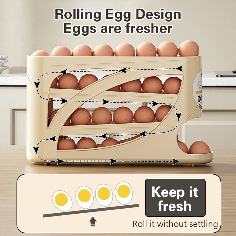 4 Layers Automatic Rolling Egg Holder Rack Fridge Egg Storage Box Container Kitchen Refrigerator Egg Dispenser Fridge Organizer