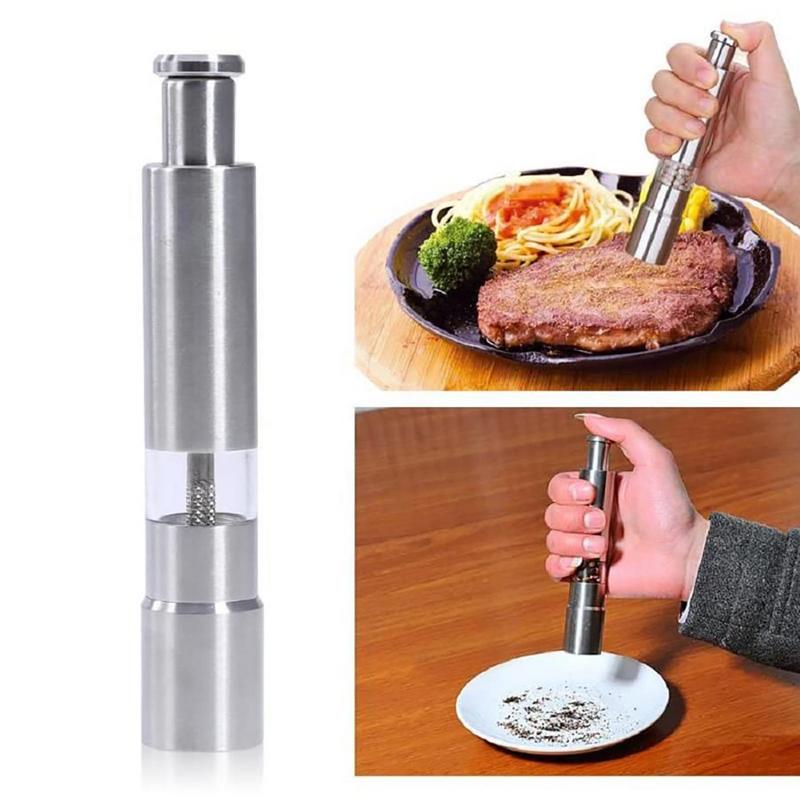 Stainless Steel Pepper Mill Grinder Spice Shaker Kitchen Tools Thumb Push Button Salt Pepper Tobacco Dry Herb Cigarette Crusher