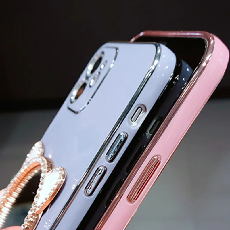 Plating Case For Samsung A34 A54 A53 A32 A33 A13 4G 5G A12 A73 A25 A31 A21S A14 Diamond Cute Cat Ears Make-up Mirror_voghion.com
