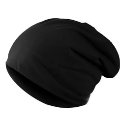 Unisex Soft Cotton Baggy Beanie Hat - Autumn/Spring Slouchy Skullcap with Fashion Letter Print (B Black)